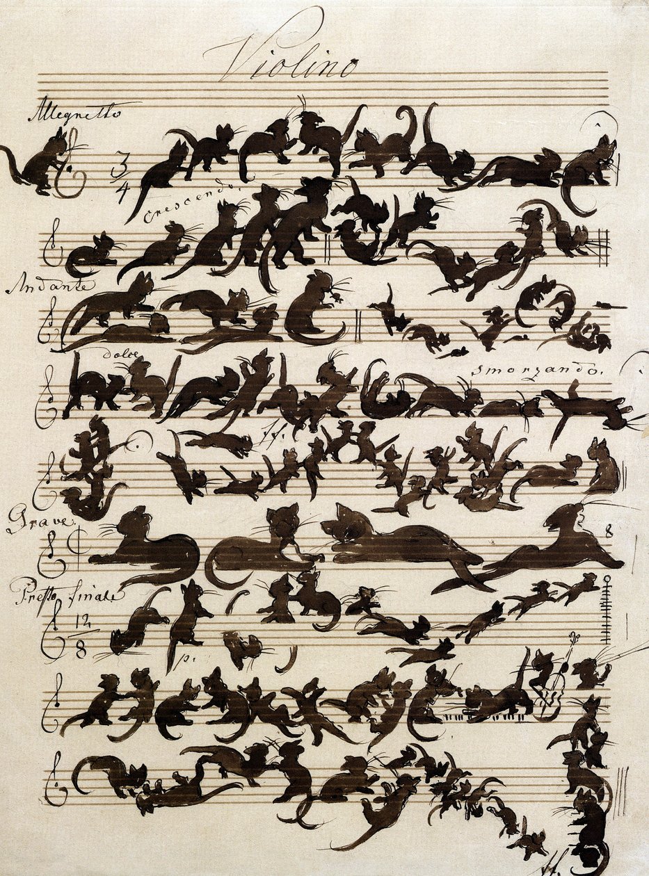 The Symphony of the Cat drawing by Moritz von Schwind of 1868. Staatliche kunsthalle karlsruhe. by Moritz Ludwig von Schwind