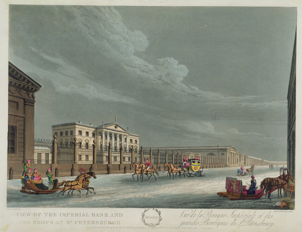 View of the Imperial Bank and the Shops at St. Petersburg, illustration for January from 