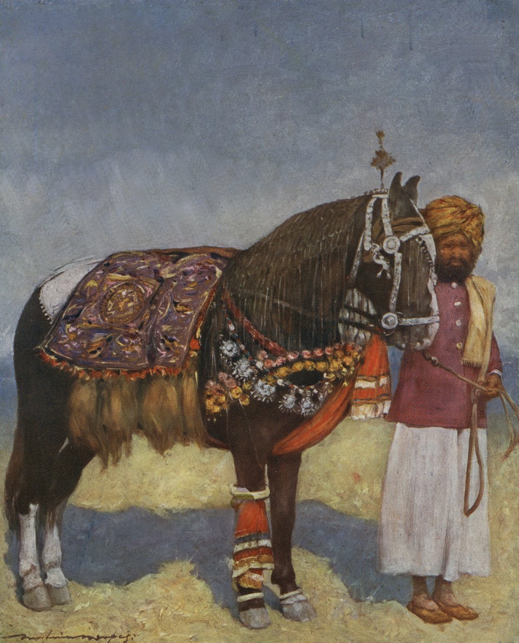 Indian servant with horse by Mortimer Ludington Menpes
