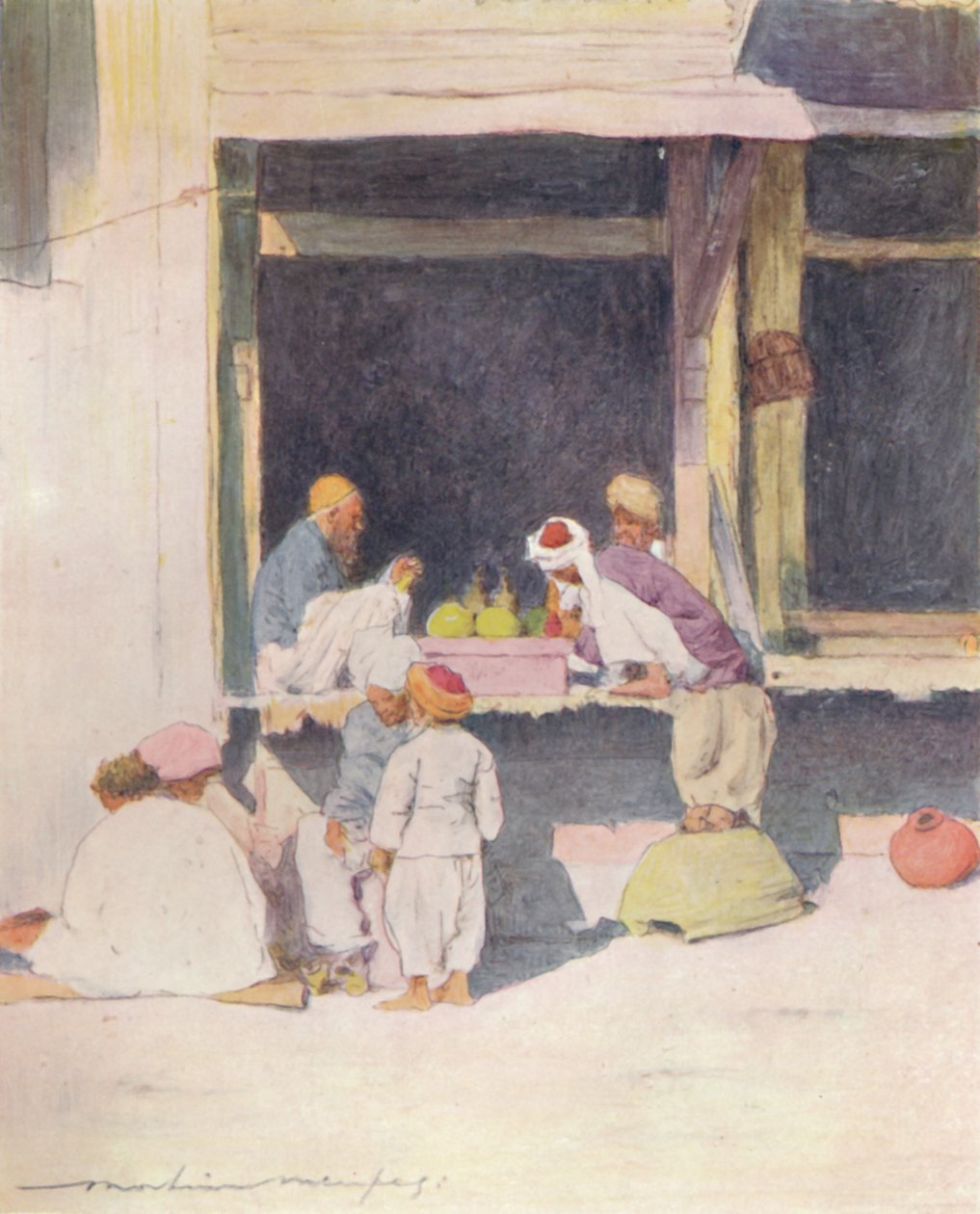 A Bazaar at Peshawur, 1905 by Mortimer Ludington Menpes