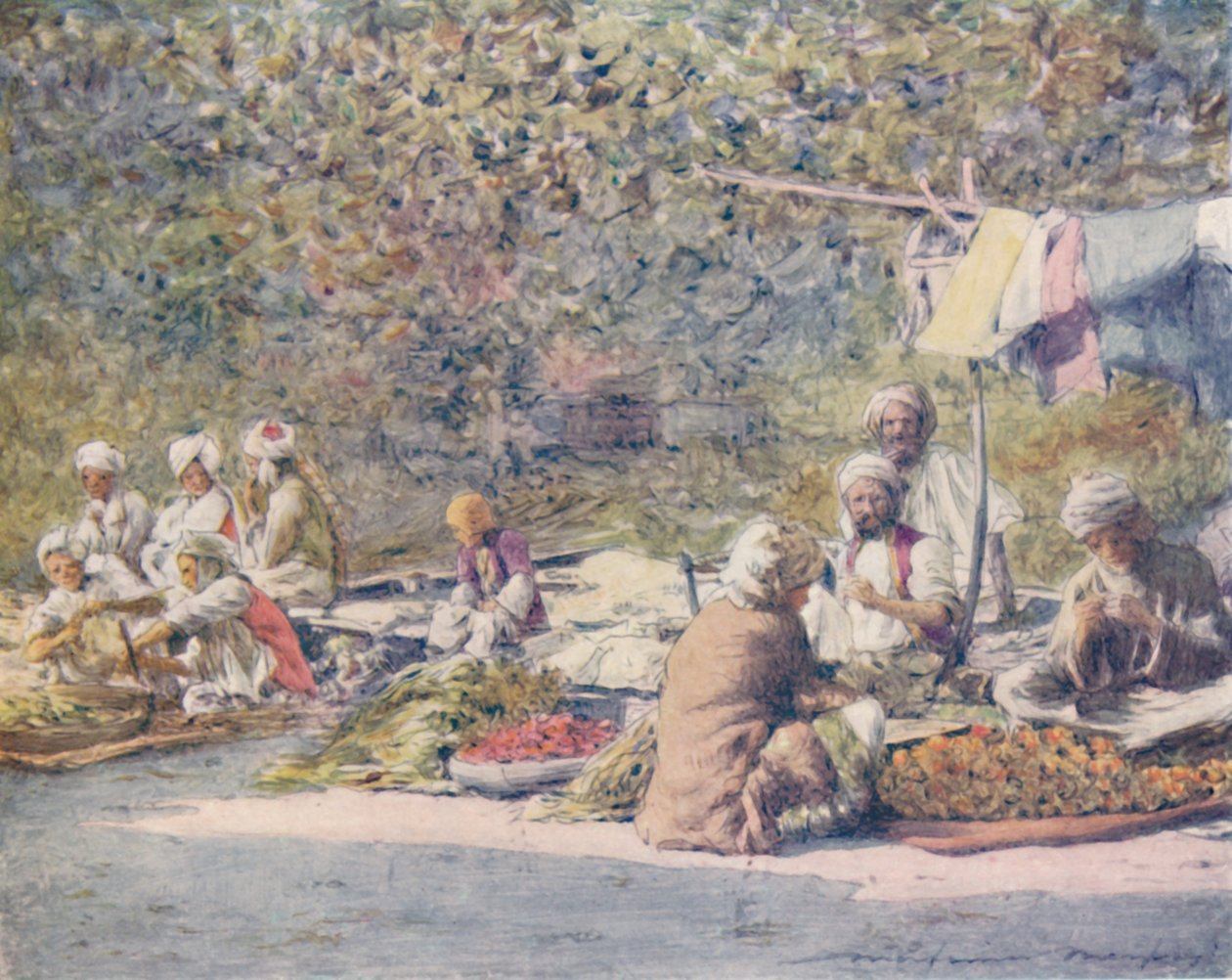 A Vegetable Market, Peshawar, 1905 by Mortimer Ludington Menpes