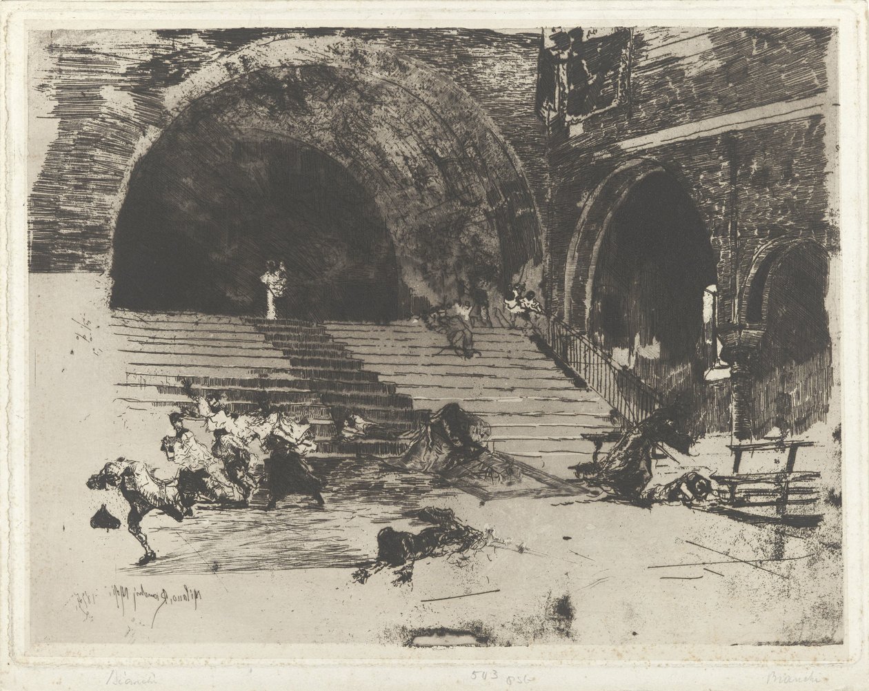 Fleeing People by Stairwell by Mosè di Giosuè Bianchi
