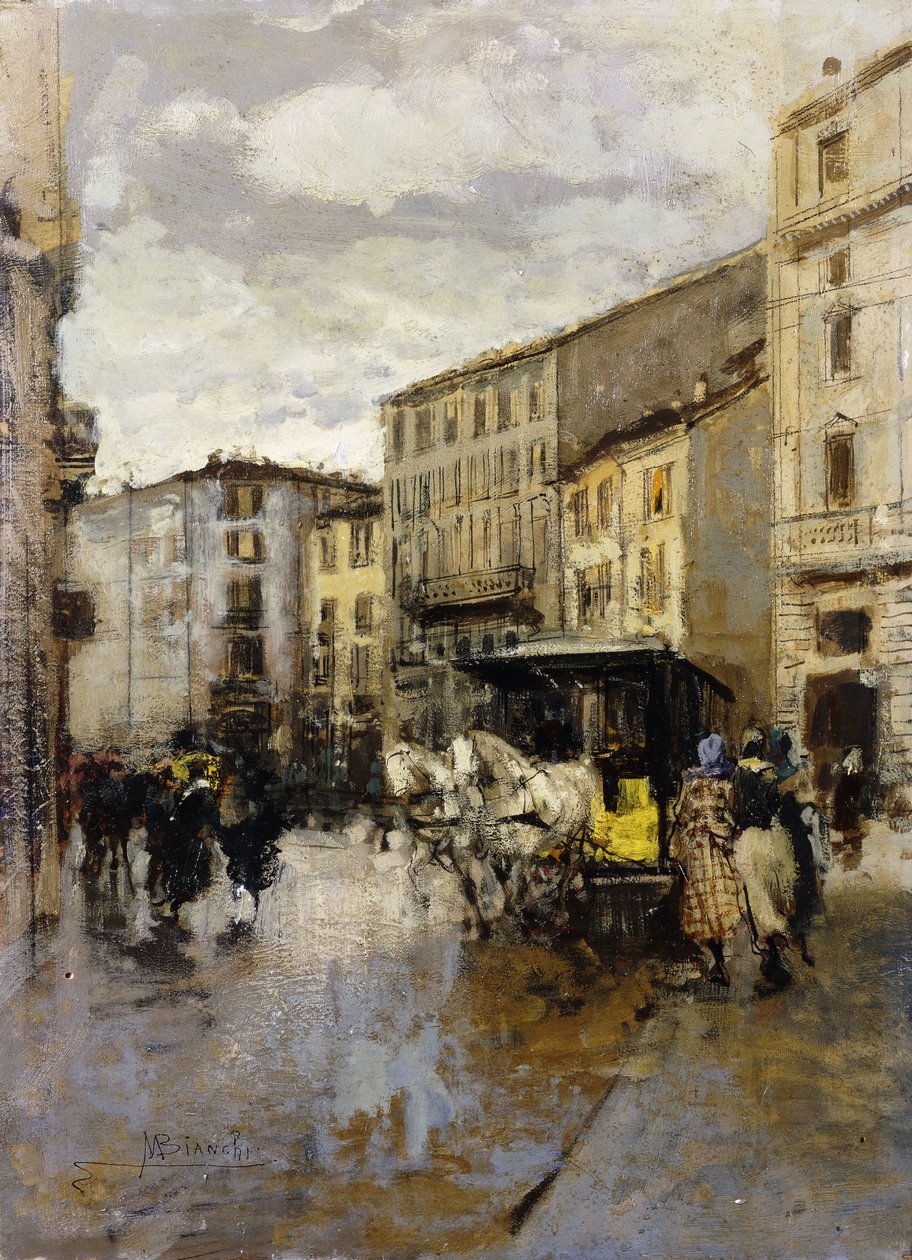 A Street Scene, Milan by Mose Bianchi