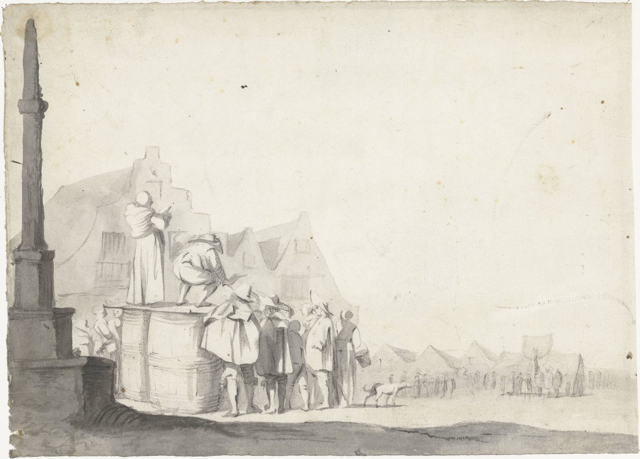 Market Square with Town Crier on a Barrel by Moses ter Borch (possibly)