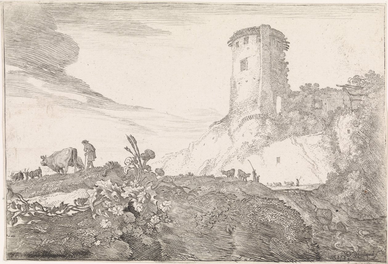 Landscape with Round Tower by Moyses van Wtenbrouck