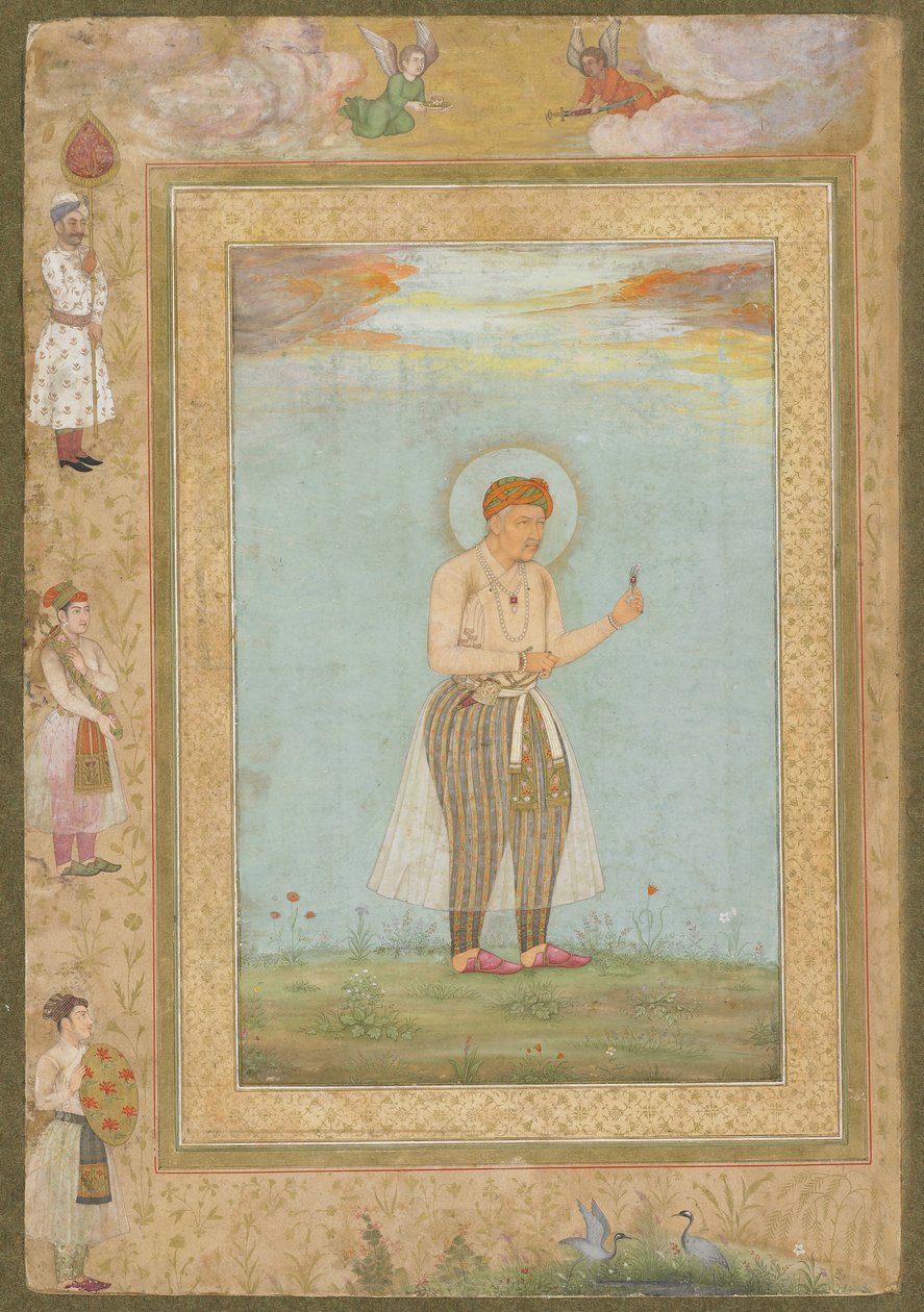 Akbar with a Sarpech, from the late Shahjahan Album, detached manuscript folio by Mughal School