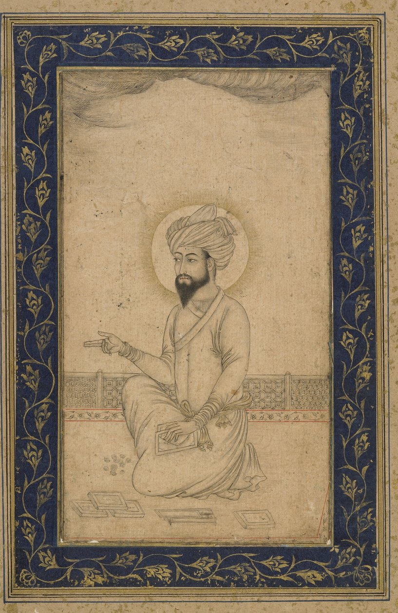 Emperor Babur, detached album folio, late 19th century by Mughal School