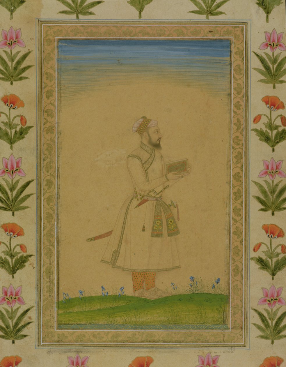 Standing Figure of a Nobleman, Holding a Book, from the Small Clive Album by Mughal School