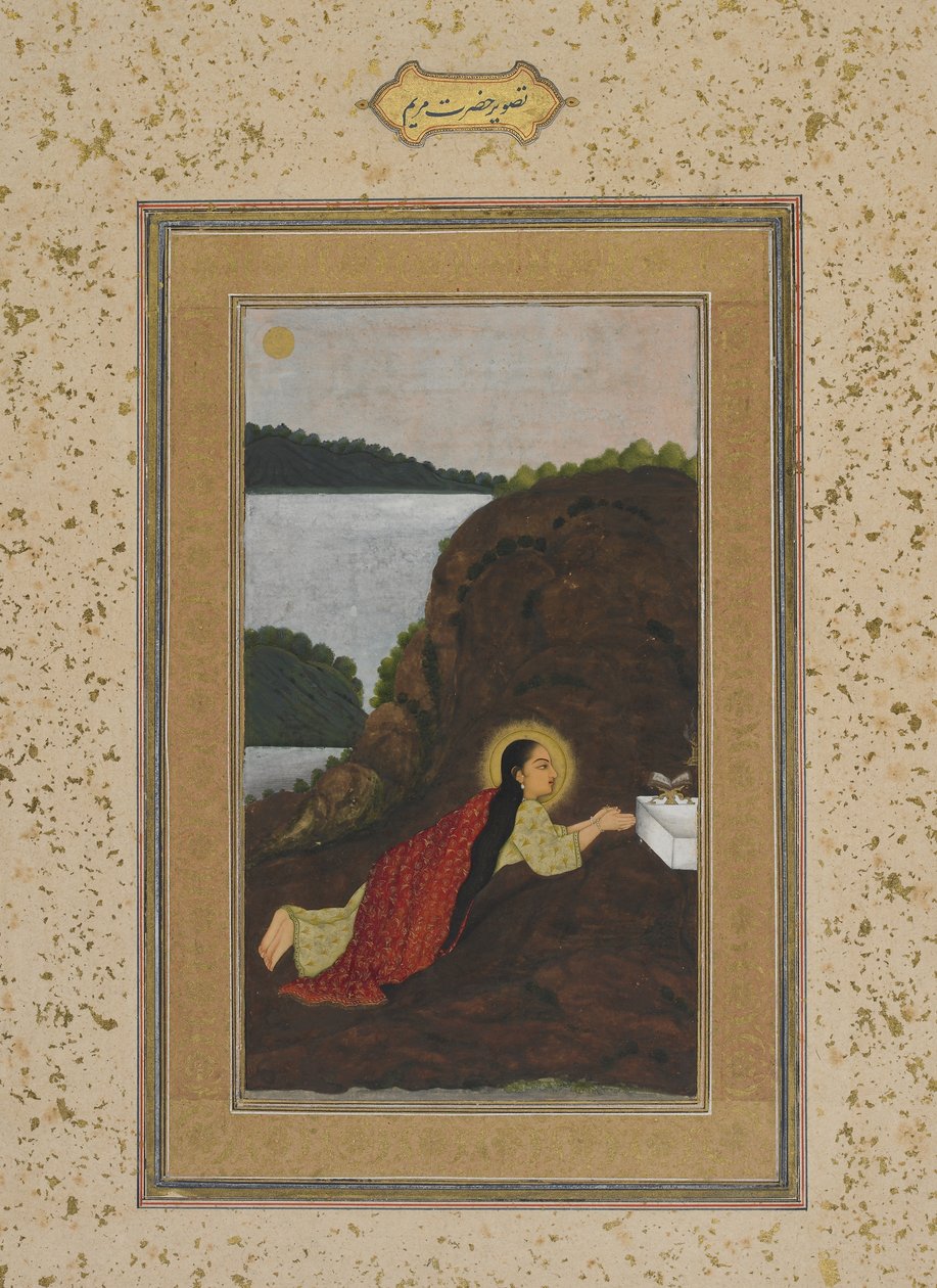 The Virgin Mary at prayer from the Impey album, Manuscript folio by Mughal School