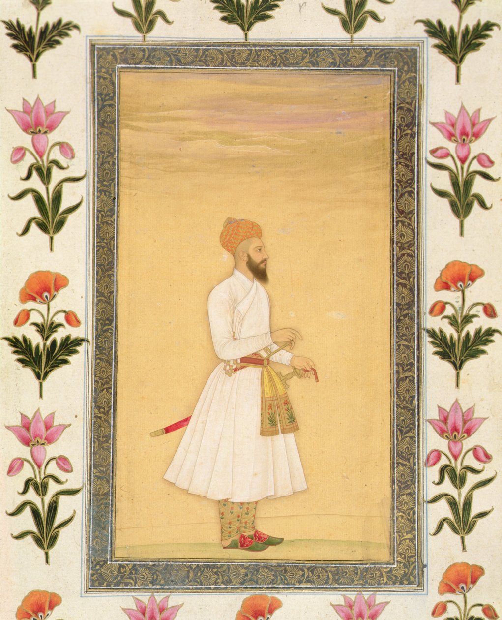 Standing figure of a noble, from the Small Clive Album by Mughal School