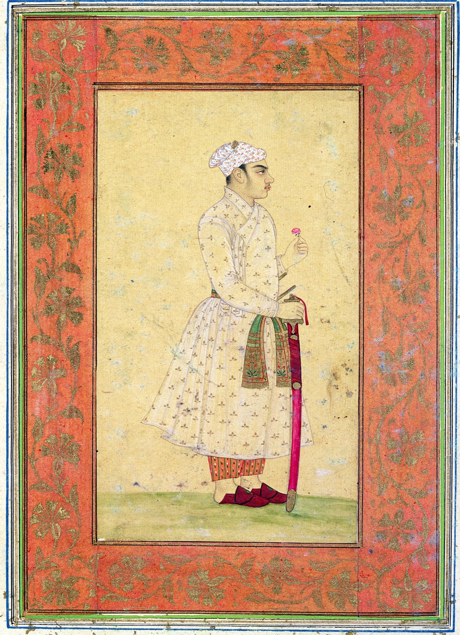 A young nobleman of the Mughal court, from the Large Clive Album by Mughal School