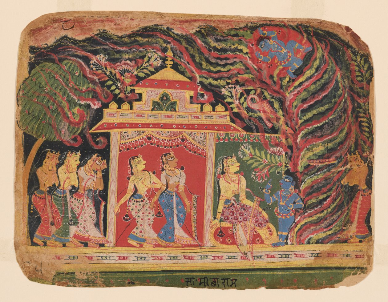 Krishna Defeats Trinavarta, the Demon Whirlwind, from a Bhagavata Purana (Book of the Lord) by Mughal School