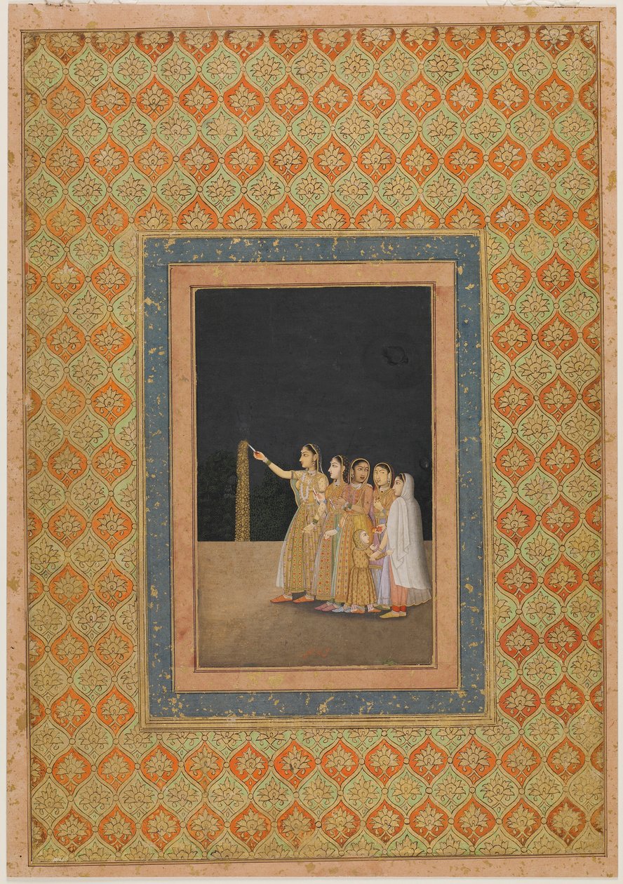 Court Ladies Playing with Fireworks, ca. 1740 by Muhammad Afzal