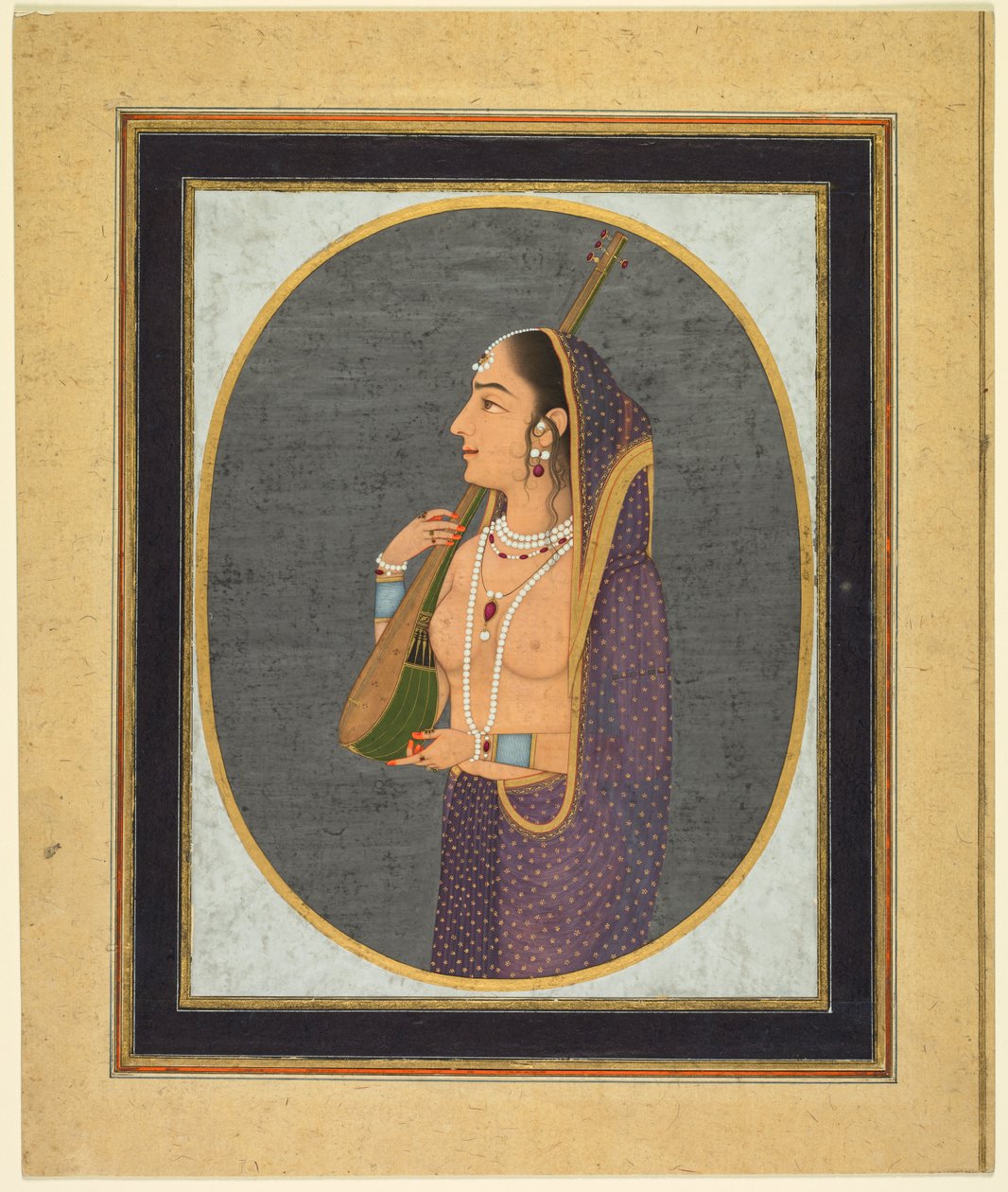 Court Lady Singing and Playing the Vina by Muhammad Rizavi Hindi