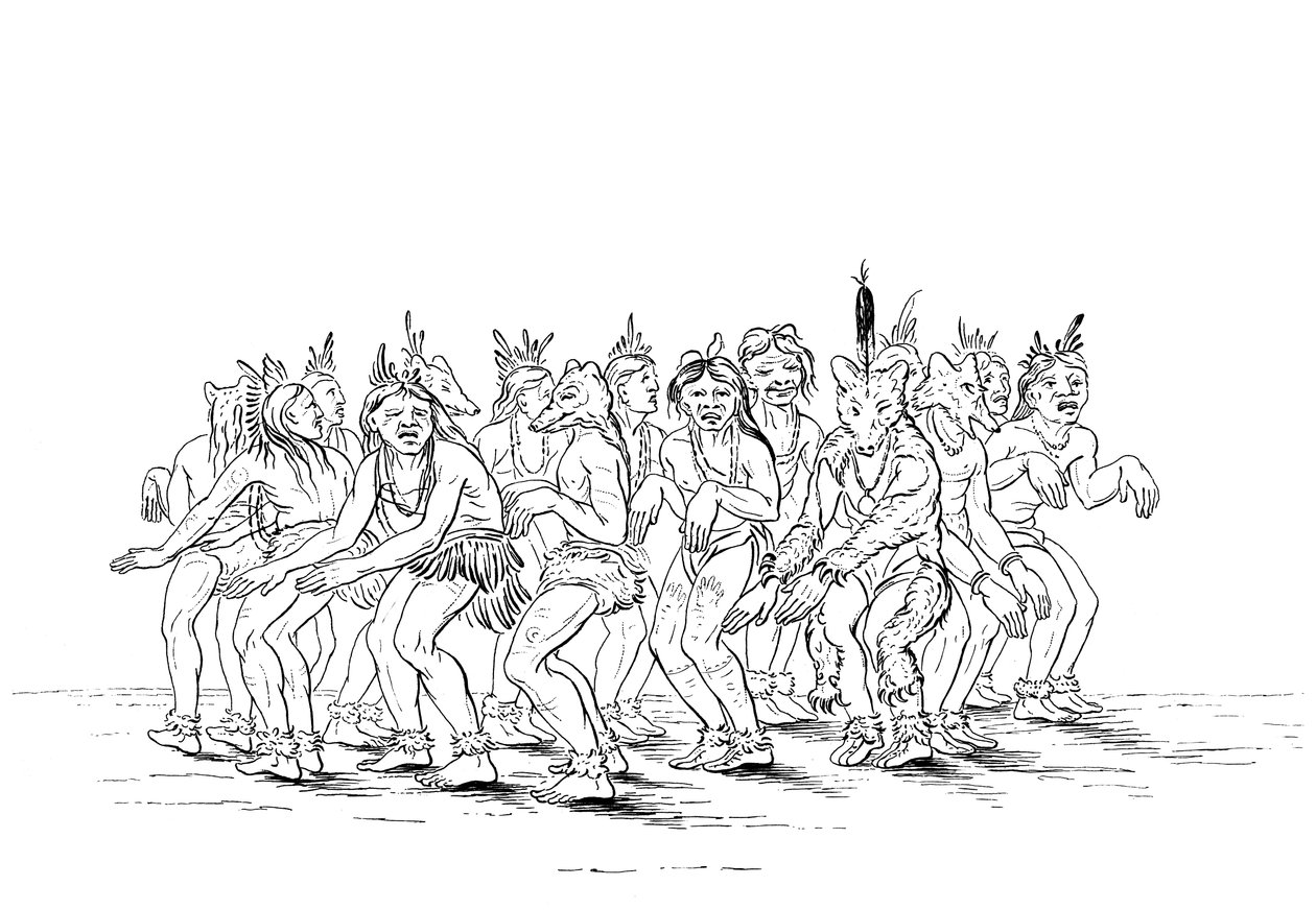 The Sioux tribe performing a bear dance, 1841 by Myers and Co