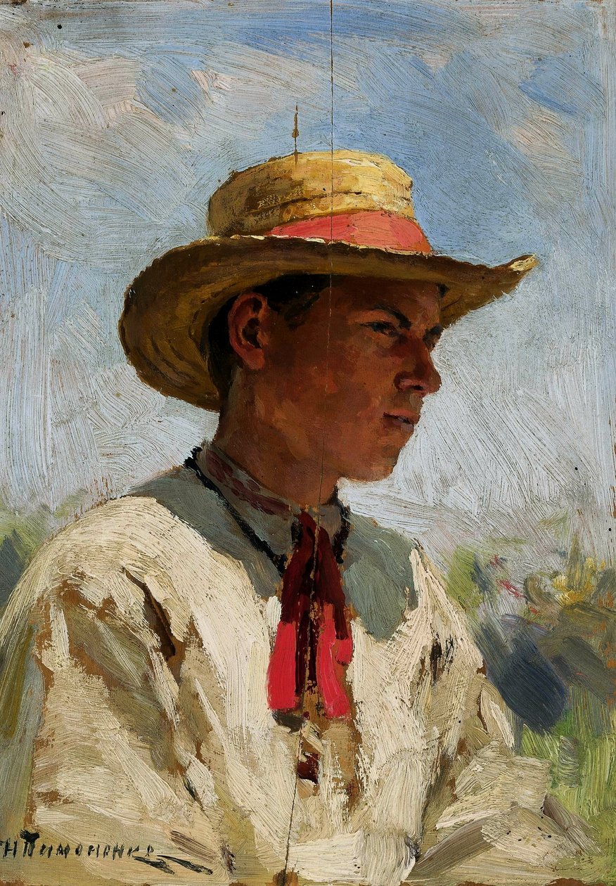 Study of a Young Boy in a Straw Hat by Mykola Kornylijowytsch Pymonenko