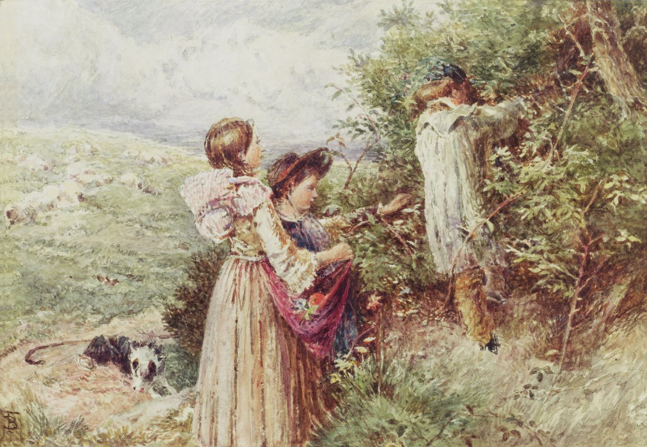 Children Picking Blackberries, 19th Century by Myles Birket Foster