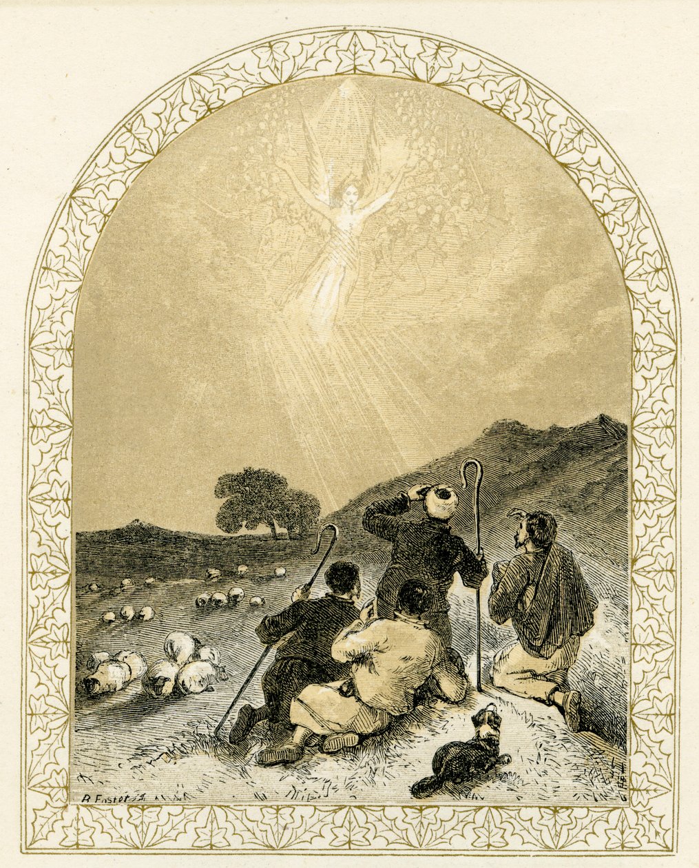 Angel appears to shepherds - Bible by Myles Birket Foster