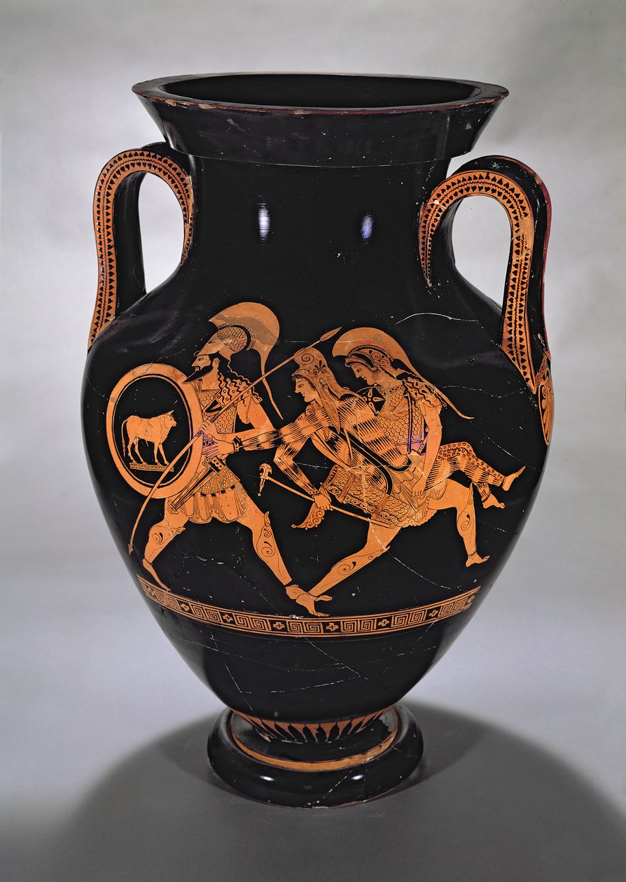 Attic red-figure belly amphora depicting the Abduction of Antiope with Theseus and Pirithous, c.500-490 BC by Myson