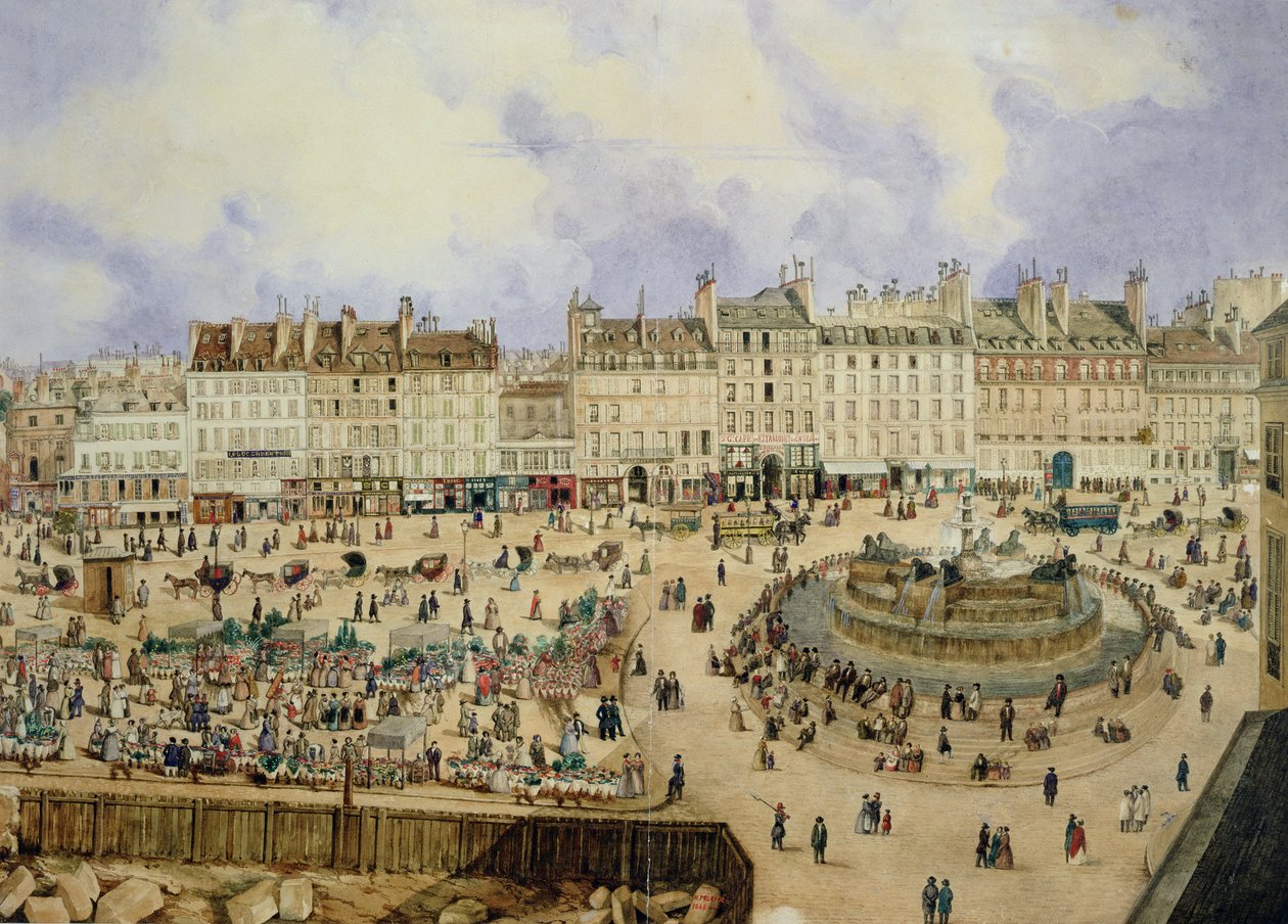 View of the Place de la Republique and the Fountain, 1848 by N. Pelcocq