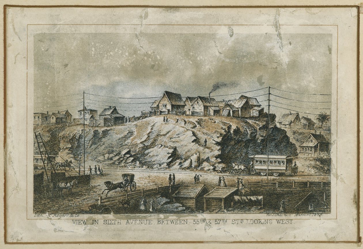 View in Sixth Avenue, between 55th & 57th Streets Looking West, 1858 by N. and Ives, J.M. Currier