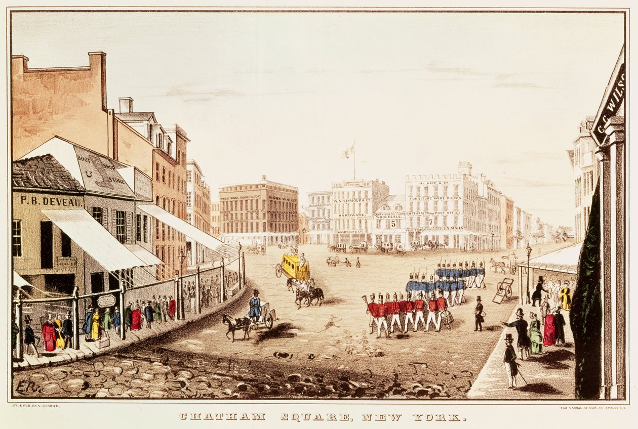 Chatham Square, New York by N. and Ives, J.M. Currier