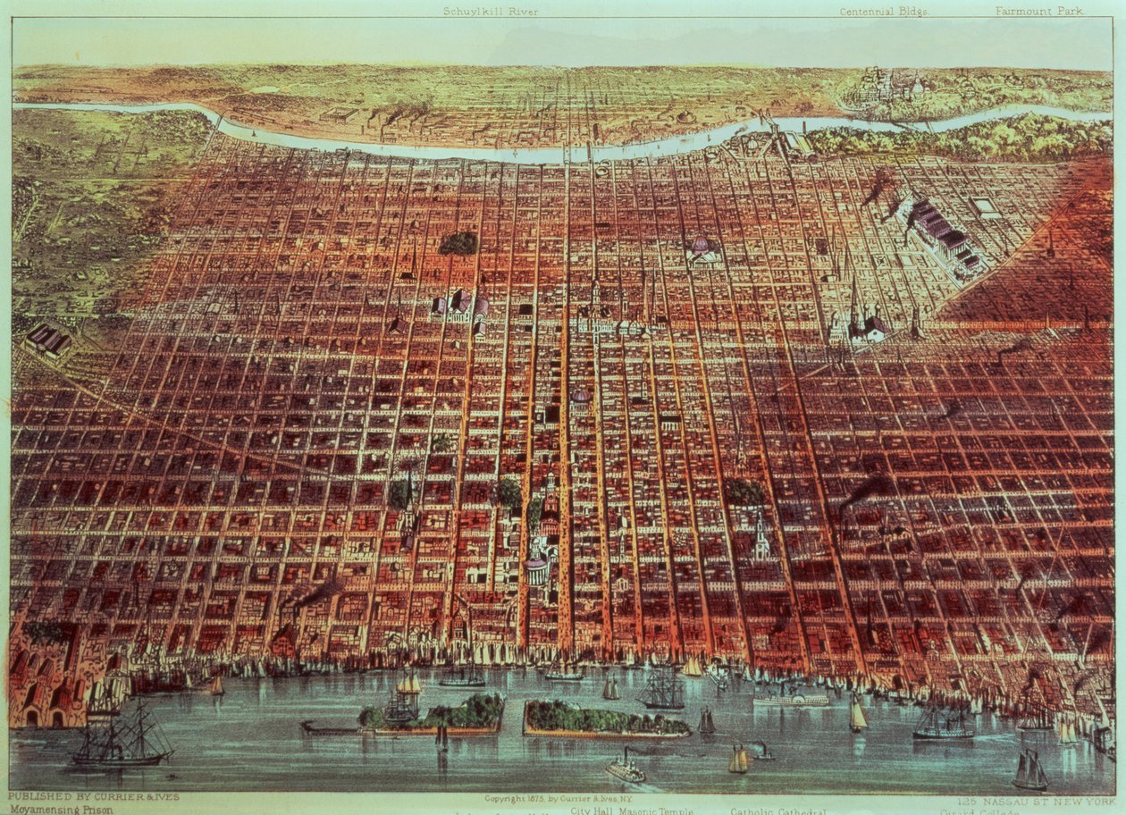 General View of Philadelphia, 1875 by N. and Ives, J.M. Currier