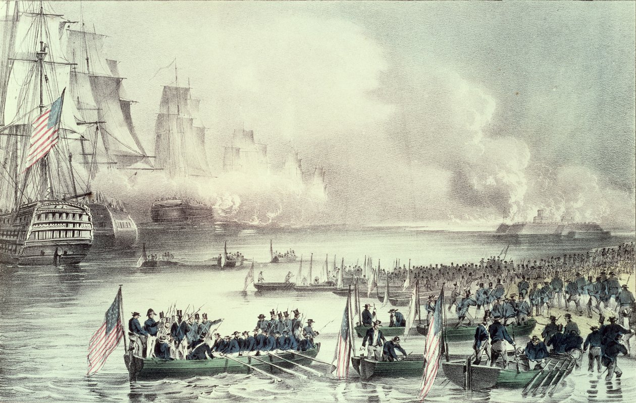 Landing of the American Force at Vera Cruz, under General Scott, March 1847 by N. and Ives, J.M. Currier