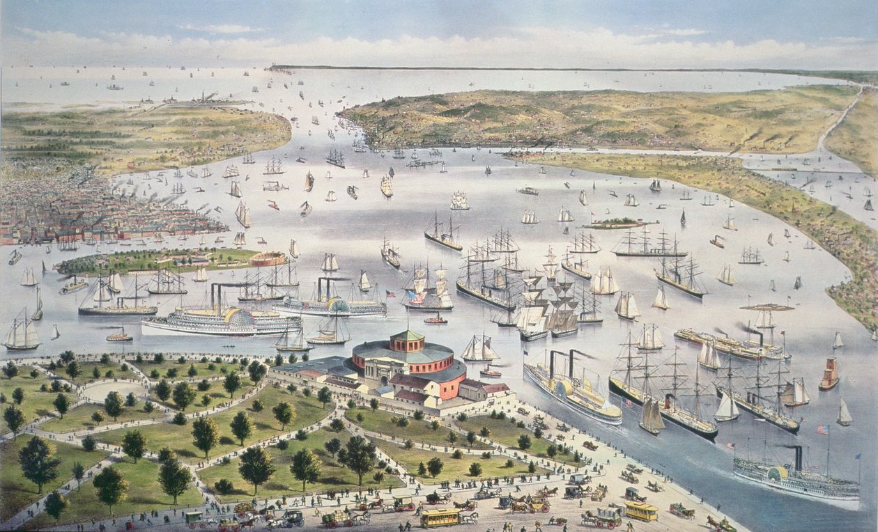 Port of New York, Looking South, c.1880 by N. and Ives, J.M. Currier