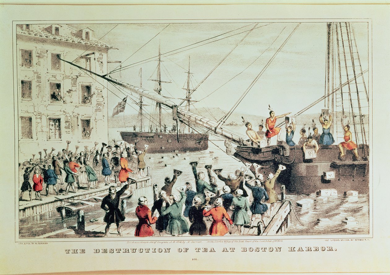 The Boston Tea Party, 1846 by N. and Ives, J.M. Currier
