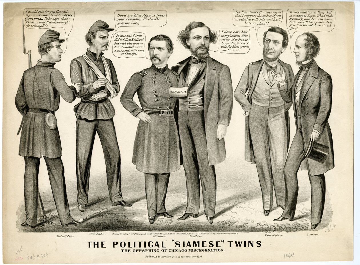 The Political Siamese Twins, The Offspring of Chicago Miscegenation by N. and Ives, J.M. Currier