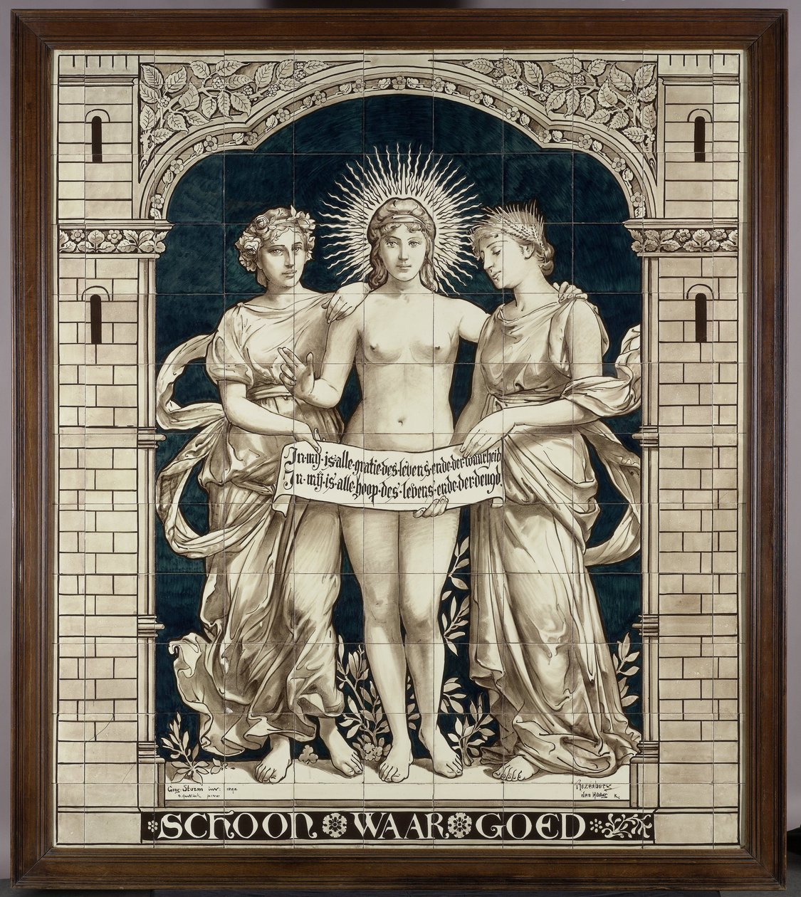 Tile Panel with the Personifications of the Beautiful, the True, and the Good by N.V. Haagsche Plateelfabriek Rozenburg