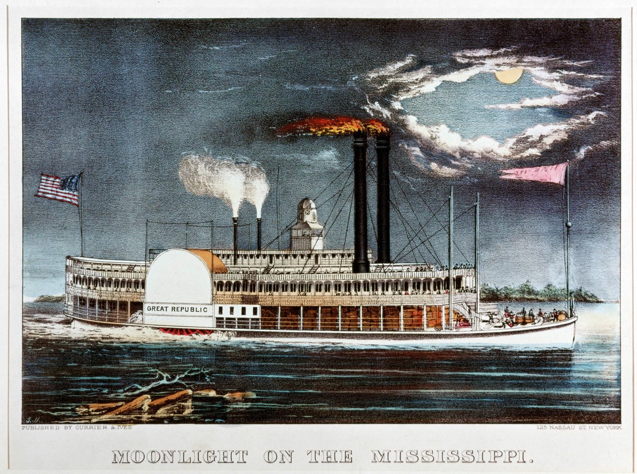 Moonlight on the Mississippi by N. and Ives J.M. (1824-95) Currier