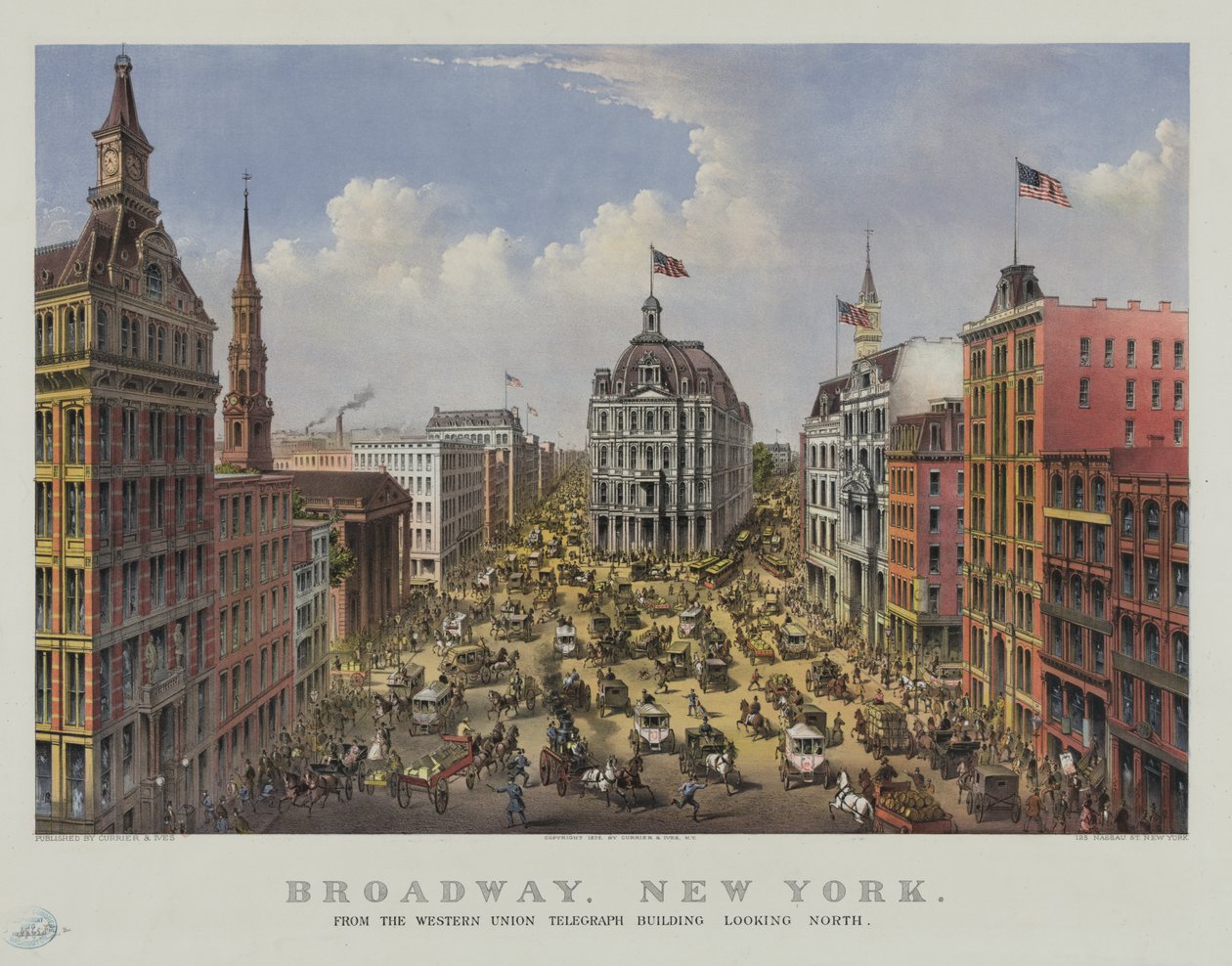 Broadway, New York from the Western Union Telegraph Building Looking North by Currier and Ives
