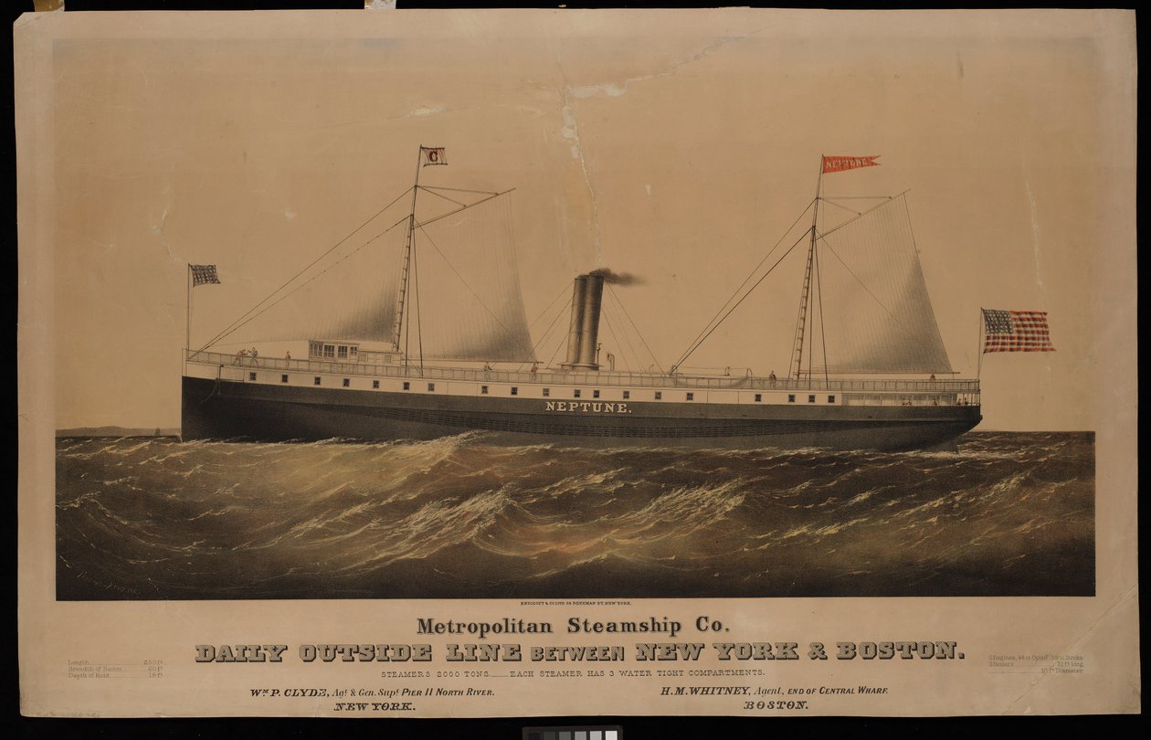 Metropolitan Steamship Co. Daily Outside Line between New York & Boston... Neptune by N. and Ives J.M. (1824-95) Currier