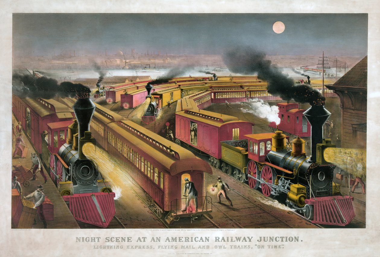 Night Scene at an American Railway Junction by Currier & Ives by Currier and Ives