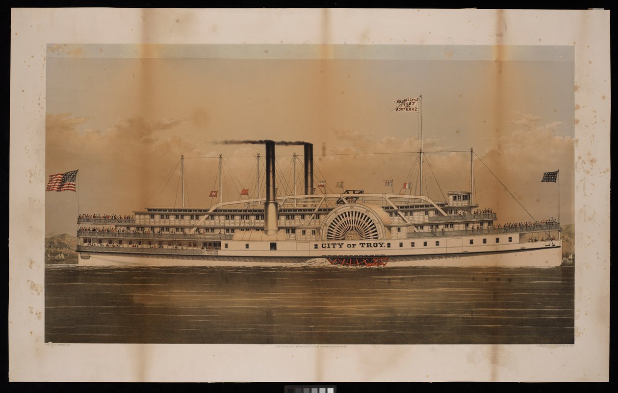 Paddle Steamer City of Troy Citizens Line Troy and Saratoga by N. and Ives J.M. (1824 95) Currier