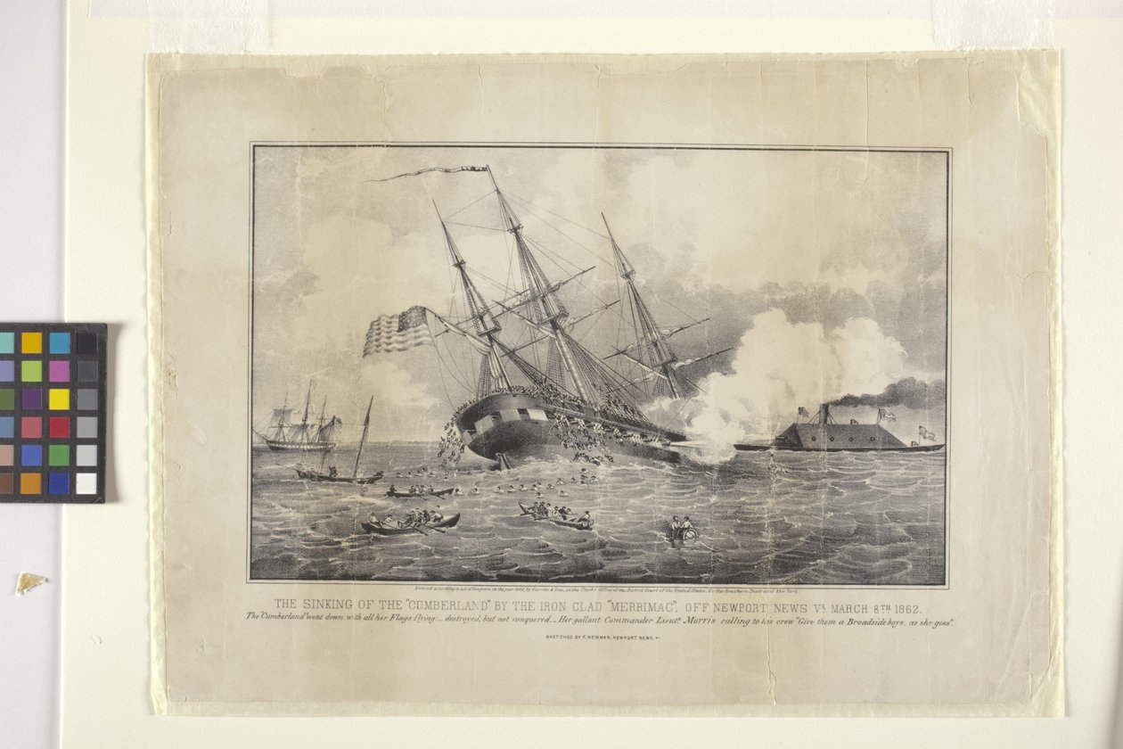 Sinking Of The Cumberland By The Iron Clad Merrimac by N. and Ives J.M. (1824 95) Currier