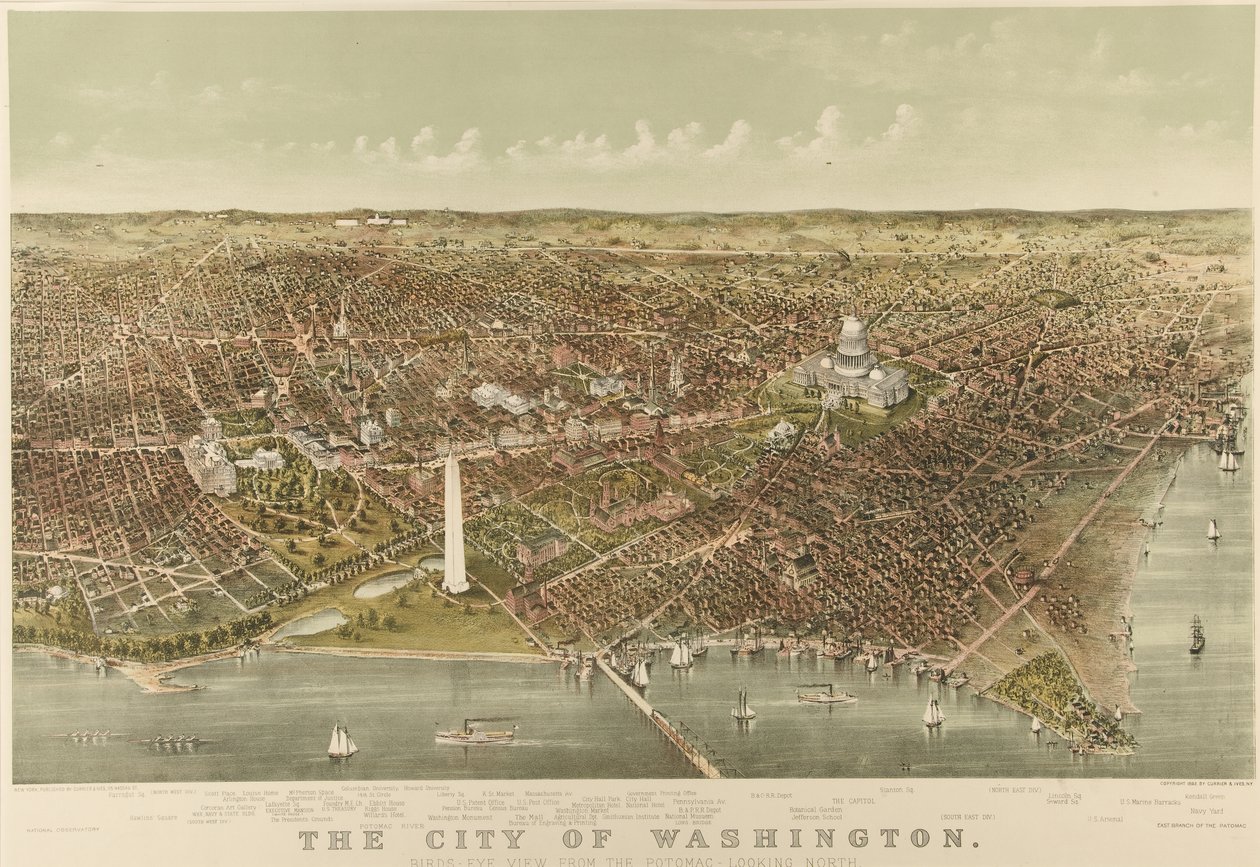 The City of Washington: Bird’s-Eye View from the Potomac looking North by Currier and Ives