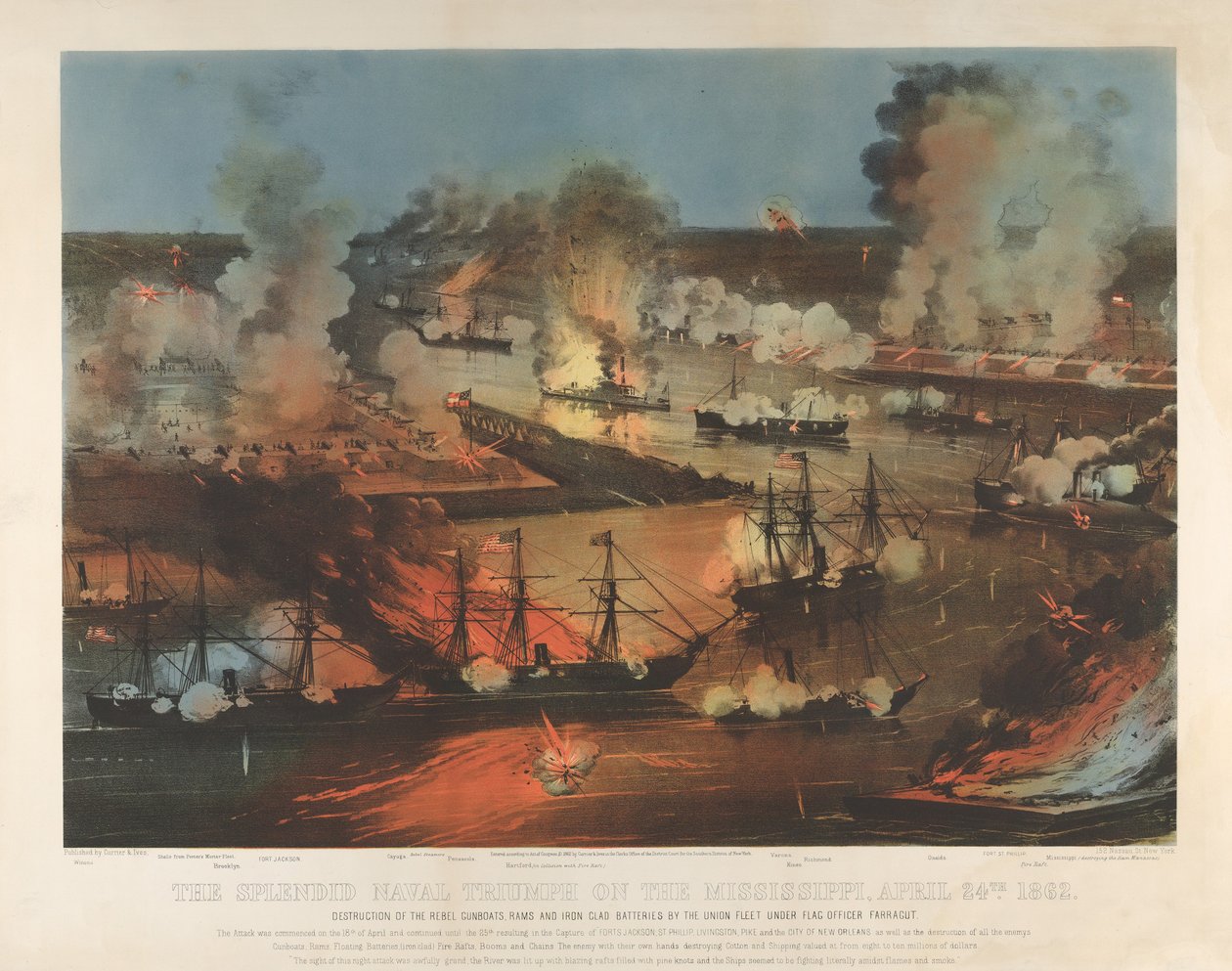 The Splendid Naval Triumph on the Mississippi, April 24th by Currier and Ives