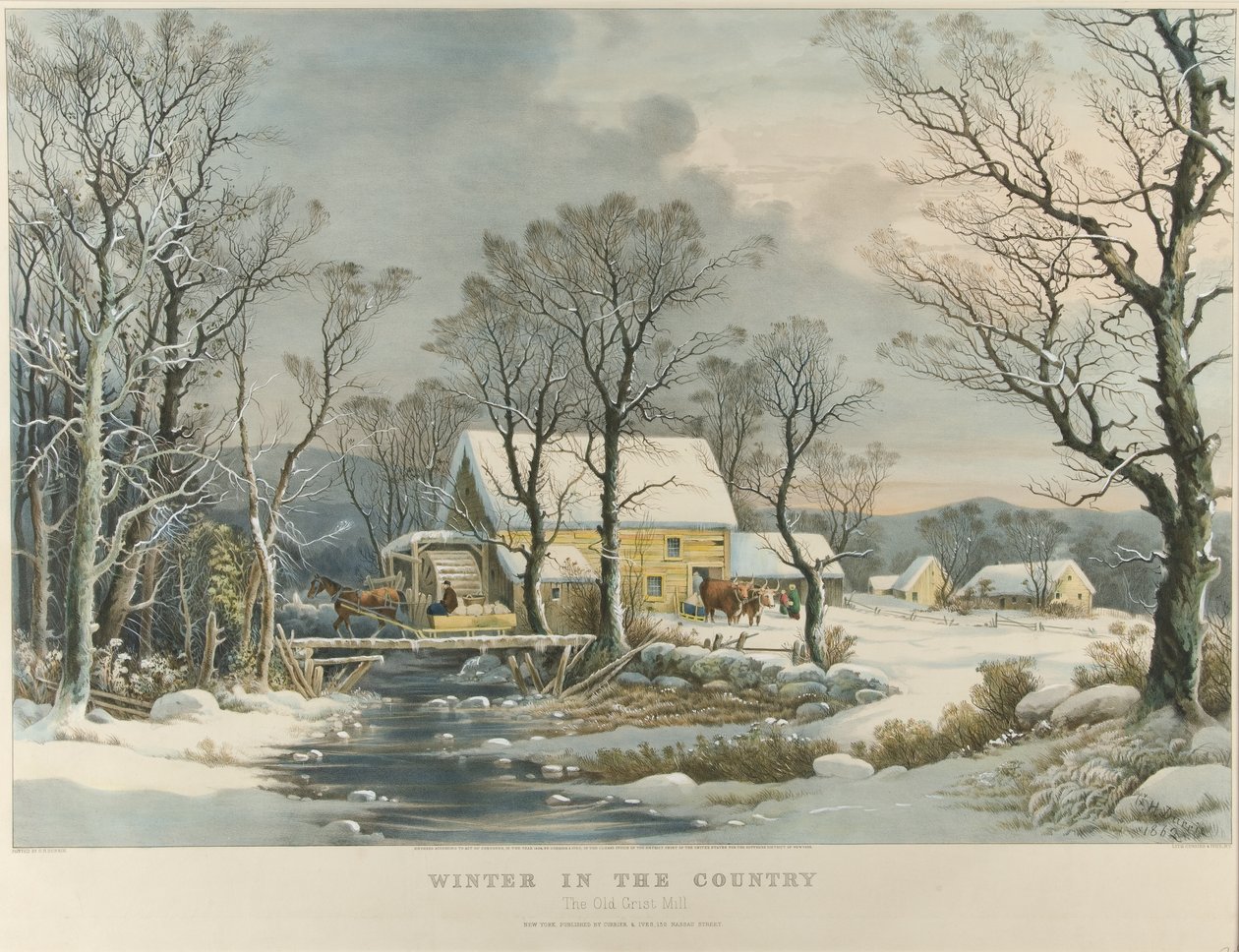 Winter in the Country, The Old Griest Mill by Currier and Ives