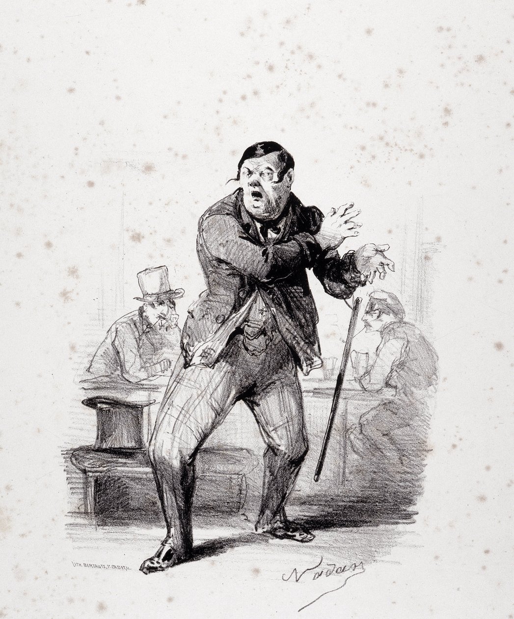 Comedians on stage. Plate inserted in the album 