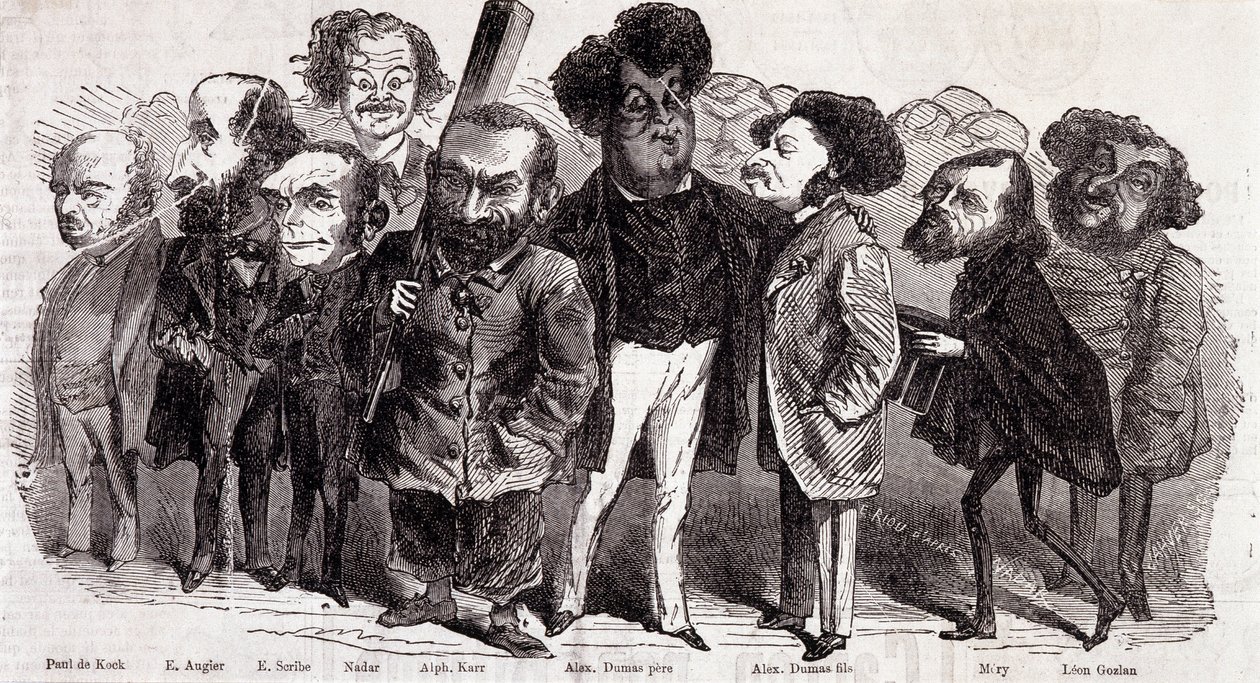 Portraits of writers Paul de Kock (1793-1871), Emile Augier (1820-1889), Eugene Scribe (1791-1861), Felix Nadar, Alphonse Karr (1808-1890), Alexandre Dumas pere (1802-1870) and Alexandre Dumas Jr. (1824-1895), Joseph Mery (1798-1866) and Leon Gozan (1803-1 by Nadar