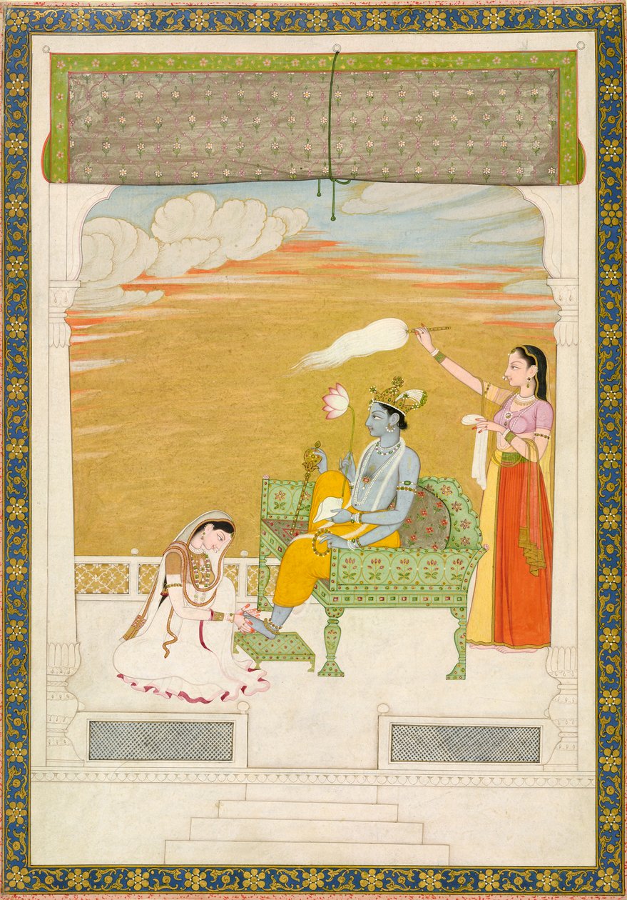 Lakshmi massaging the foot of Vishnu, ca. 1765-1770 by Nainsukh Manju