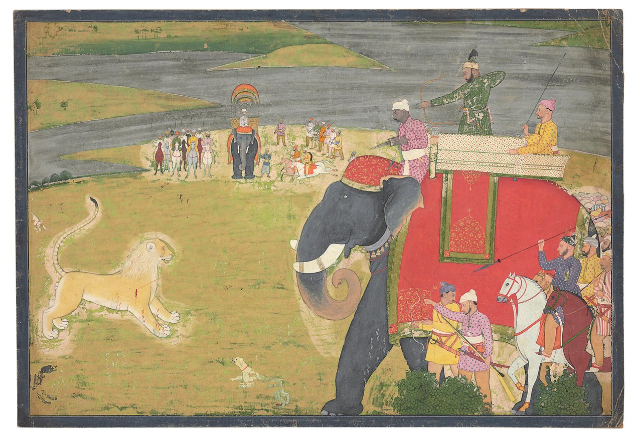 Raja Balwant Dev Singh on a lion shikaar by Nainsukh
