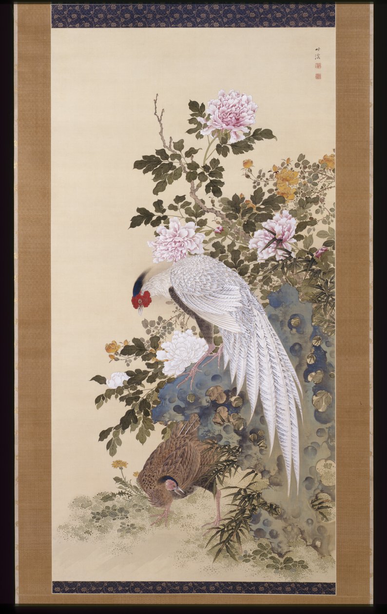 Peonies And Silver Pheasants by Nakabayashi Chikkei