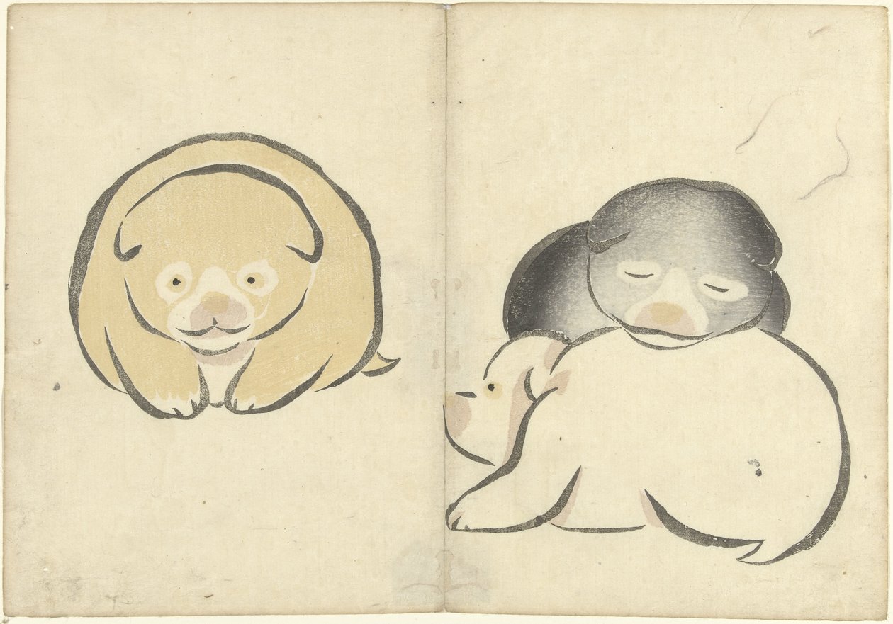 Three Young Puppies by Nakamura Hochu