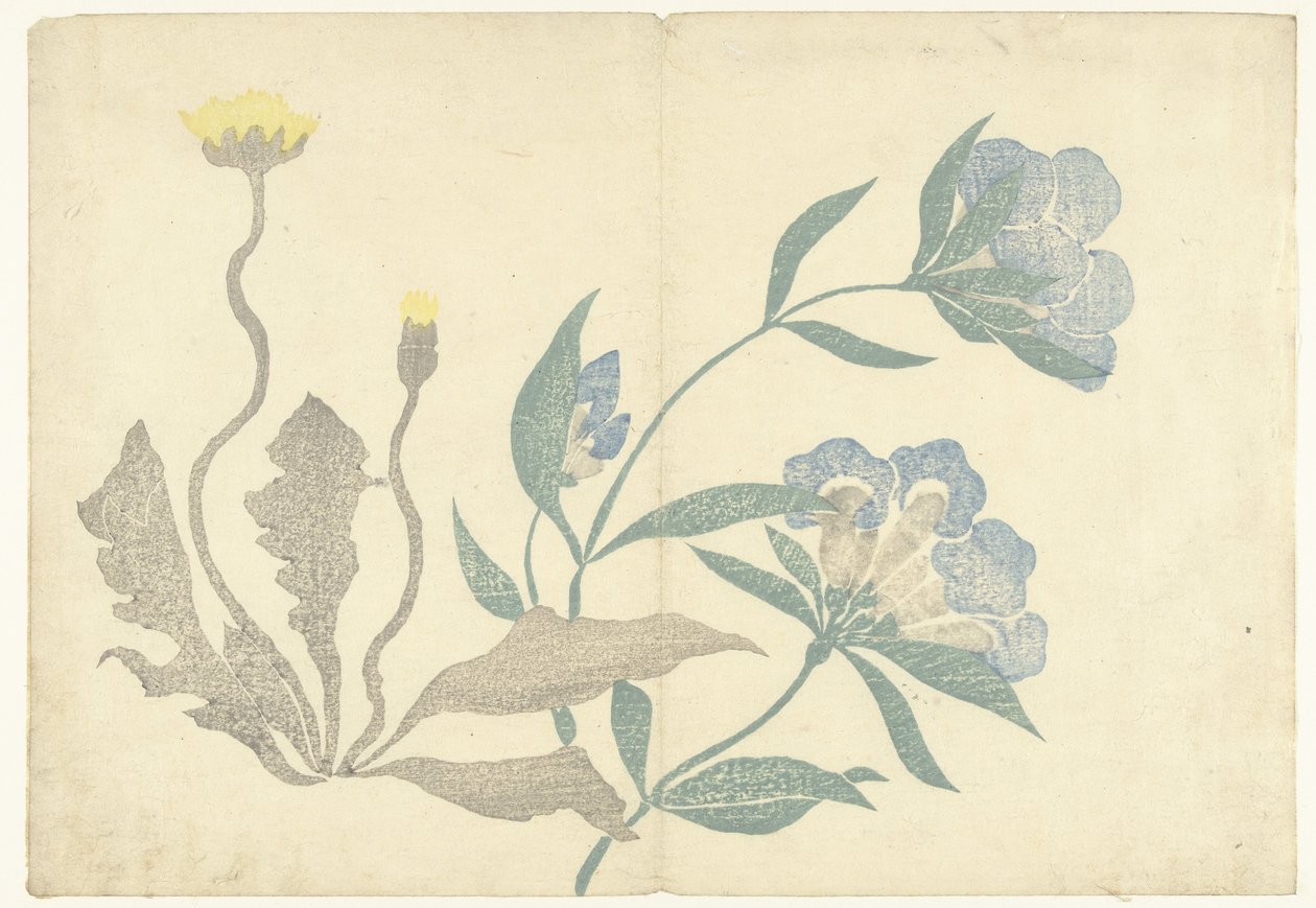Dandelions and Blue Flowers by Nakamura Hochu