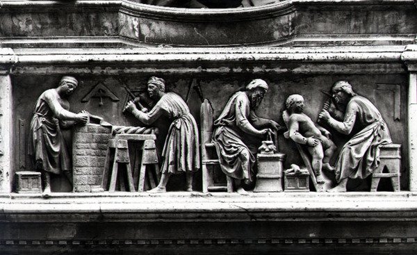 Relief depicting artists and craftsmen at work by Nanni di Banco