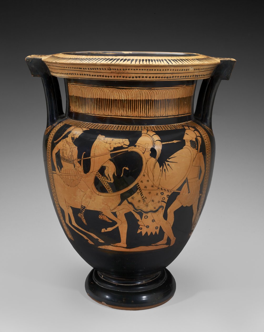 Red-Figure Terracotta Column Krater with Battle Scene by Naples Painter (attr. to)